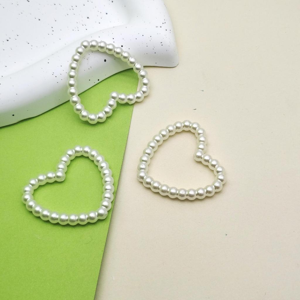 40mm Pearlescent Hollow Heart Imitation Pearl Beads for DIY Pendant and Phone Chain Decor