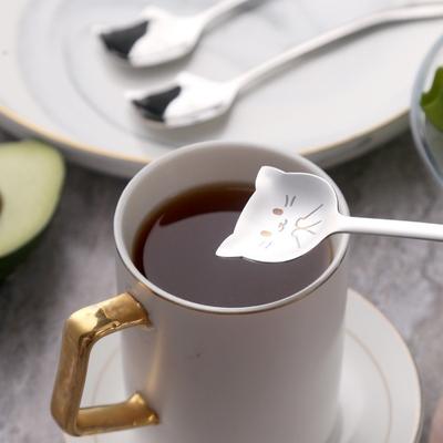 WIKHOSTAR Kaffeelöffel mit langem Schwanz und Katze, Teelöffel, Edelstahl 304, lustiger Kaffeelöffel, Geschirr, Teelöffel, Mini-Löffel, Küchenzubehör