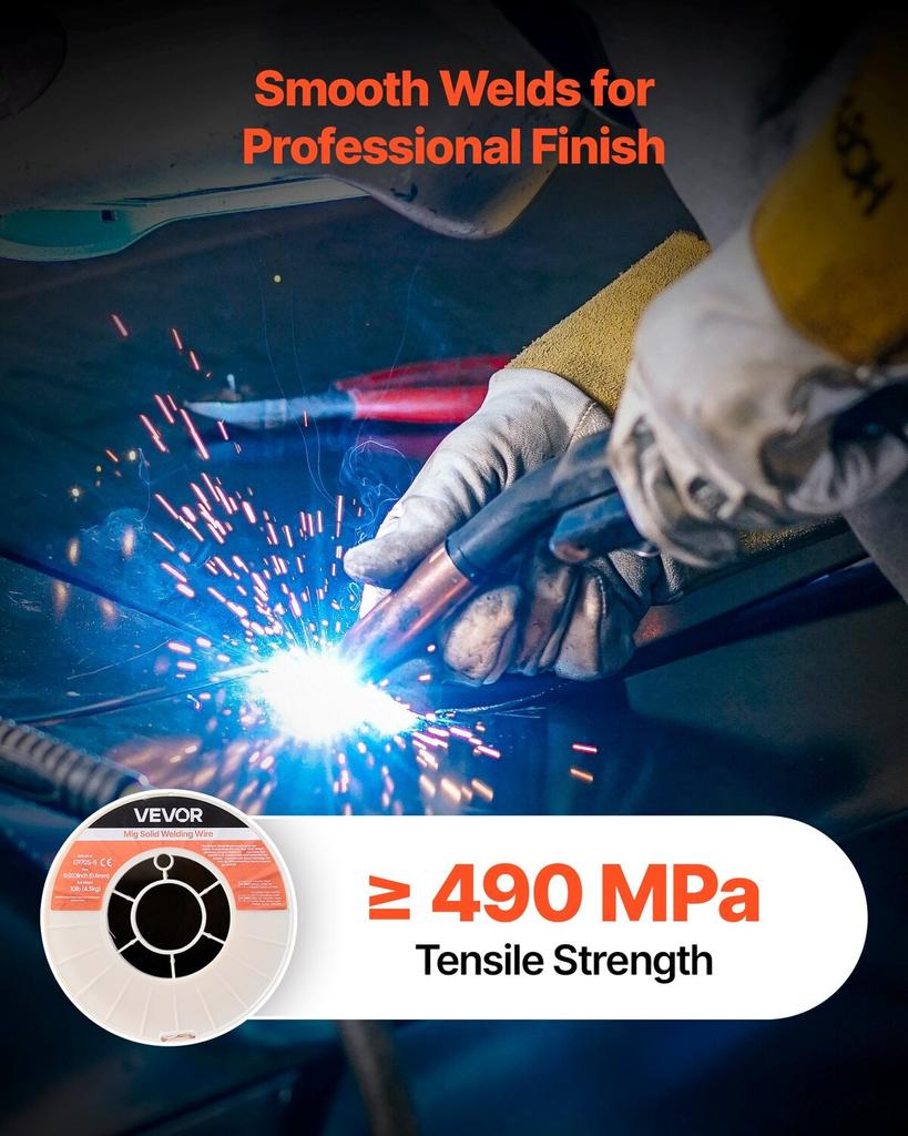 Solid MIG Welding Wire, ER70S-6 0.6mm 4.5kg, Low Spatter Mild Steel Welding Wire with High Deoxidizers for All-Position Gas Shielded Welding