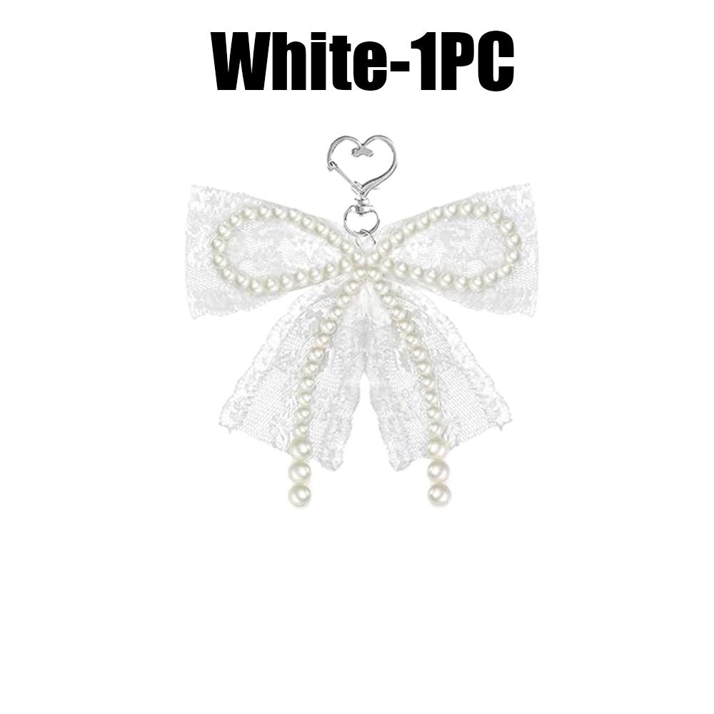 Imitation Pearls Lace Bowknot Keychain Sweet Beaded Pendant Keyring for Women Handbag and Backpack Key Chain Exquisite Ornament