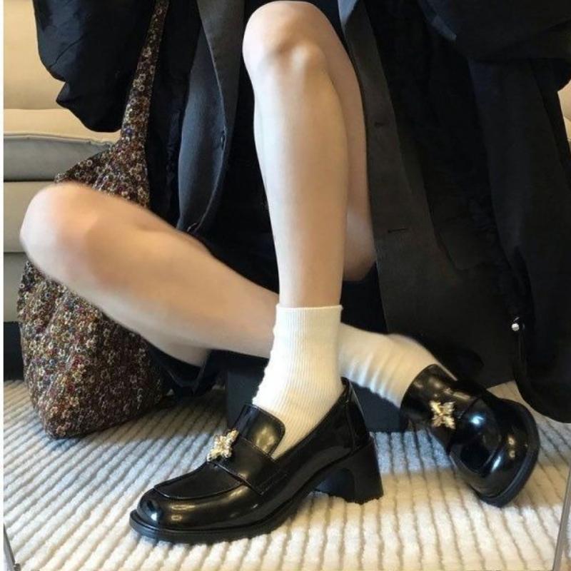 2025 Vintage British Style Chunky Heel Women's Loafers Luxury High Quality PU Leather Platform Heeled Shoes