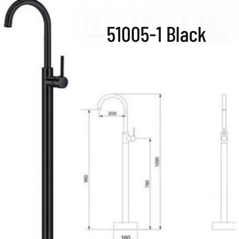 Black Freestanding Floor Mount Bathtub & Shower Faucet