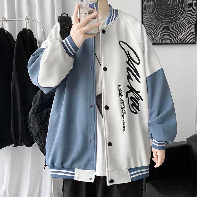 Men's Embroidered Patchwork Baseball Jacket - Trendy, Loose-Fit Spring/Autumn Outerwear