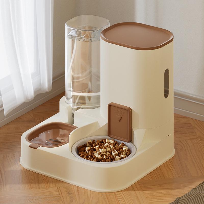 Automatic Dual-Use Pet Feeder & Water Dispenser with Large Ceramic Double Bowls for Cats and Dogs
