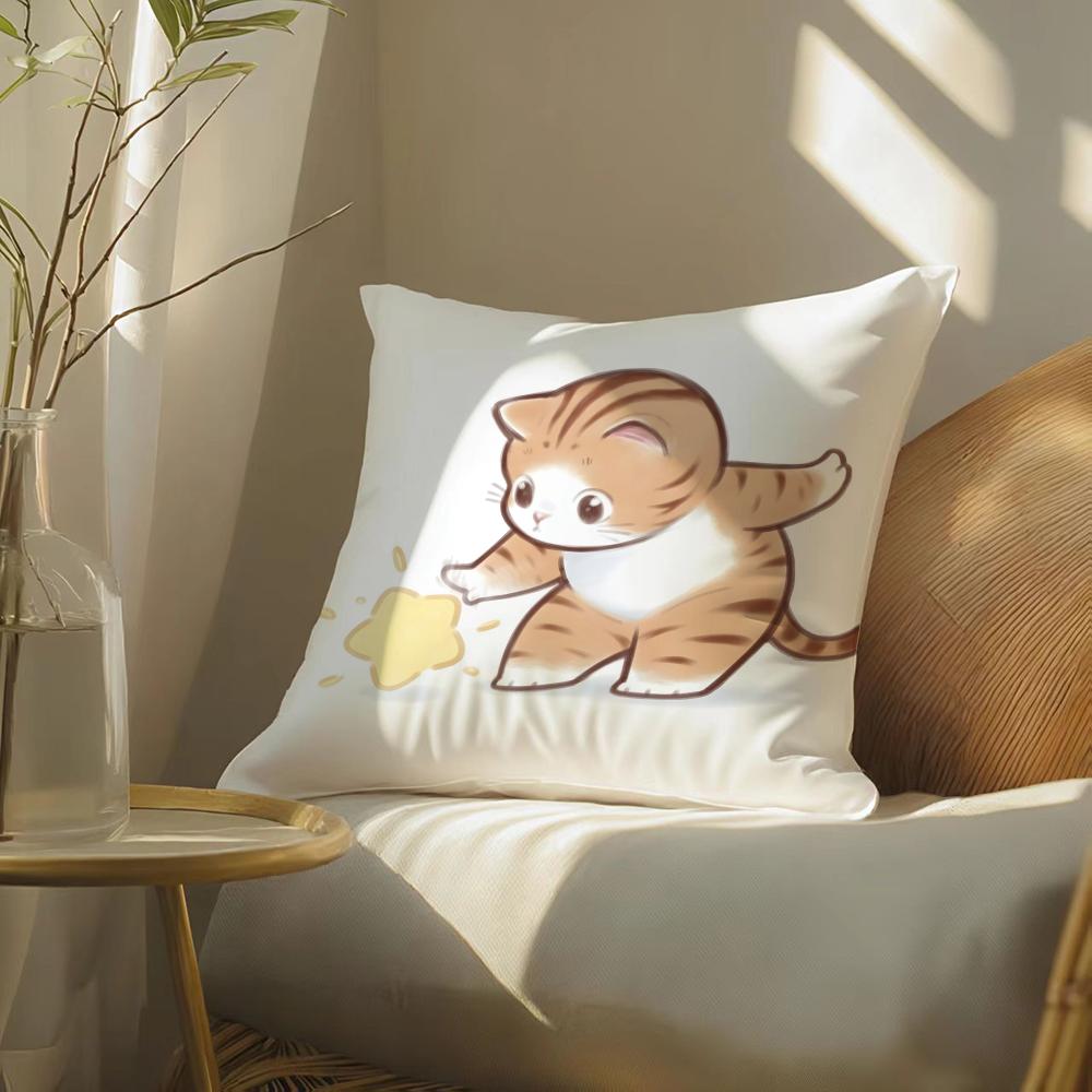 Cute Cat Athlete Childlike Heart Pillow Case Double-Sided Plush Sofa Cushion Covers Organic Breathable Invisible Zipper