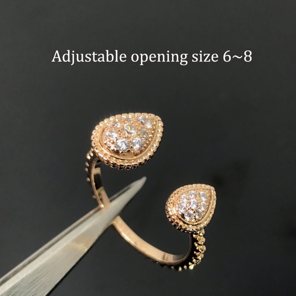 Electroplated gold full diamond water drop ring with an open ring. Advanced fashion gift
