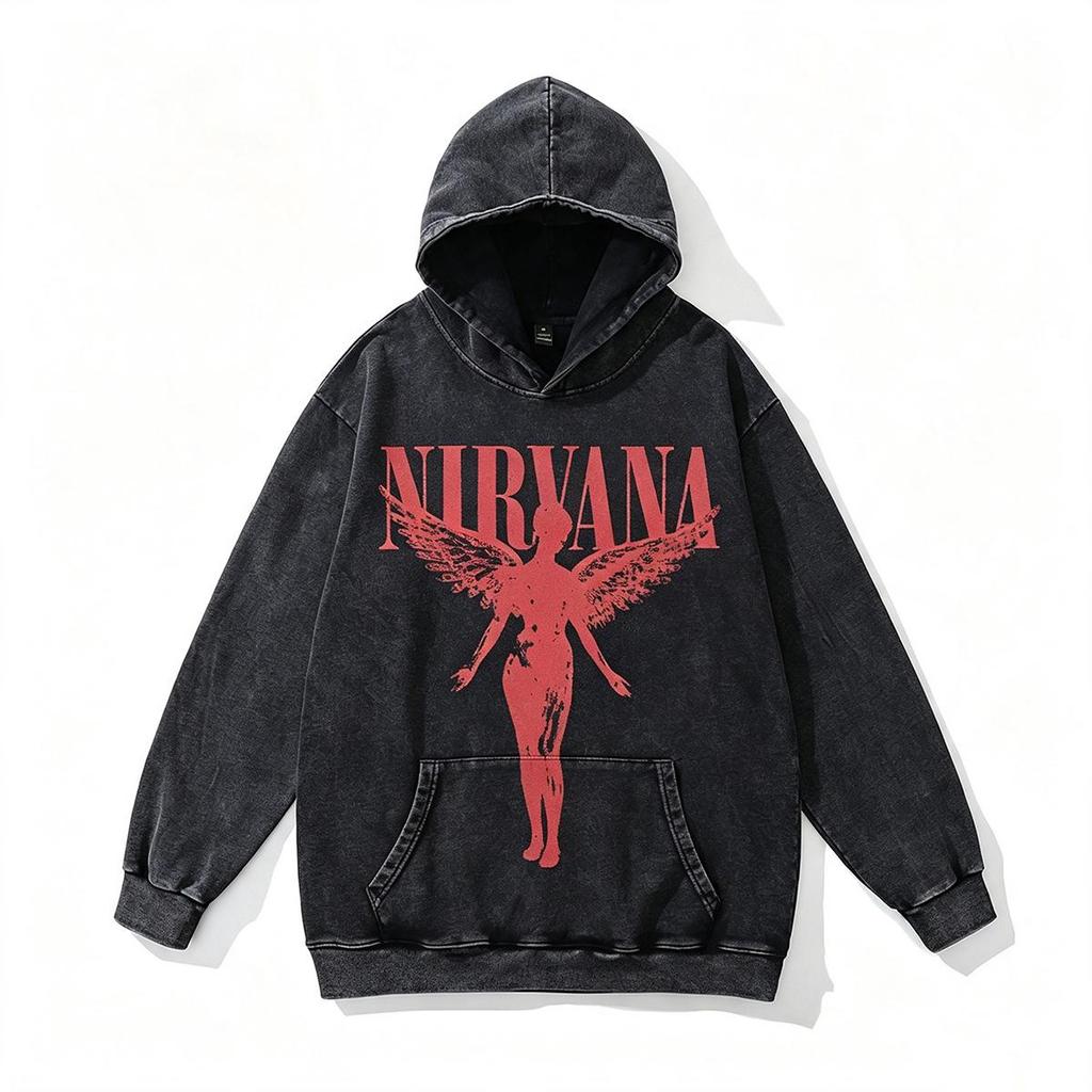 TKPA American Retro Nirvana Band Vintage Washed Short Sleeve T-shirt for Men