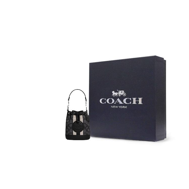 Coach Dempsey Jacquard Fabric With Pebble Texture Cow Leather Bucket Bag, Handbag, Shoulder Bag, Crossbody Bag Mini