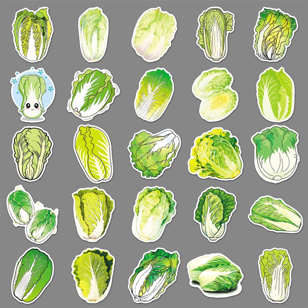 50 Waterproof Cabbage Stickers: Fresh Vegetable Graffiti for Journals, Earphones, Water Cups, and More
