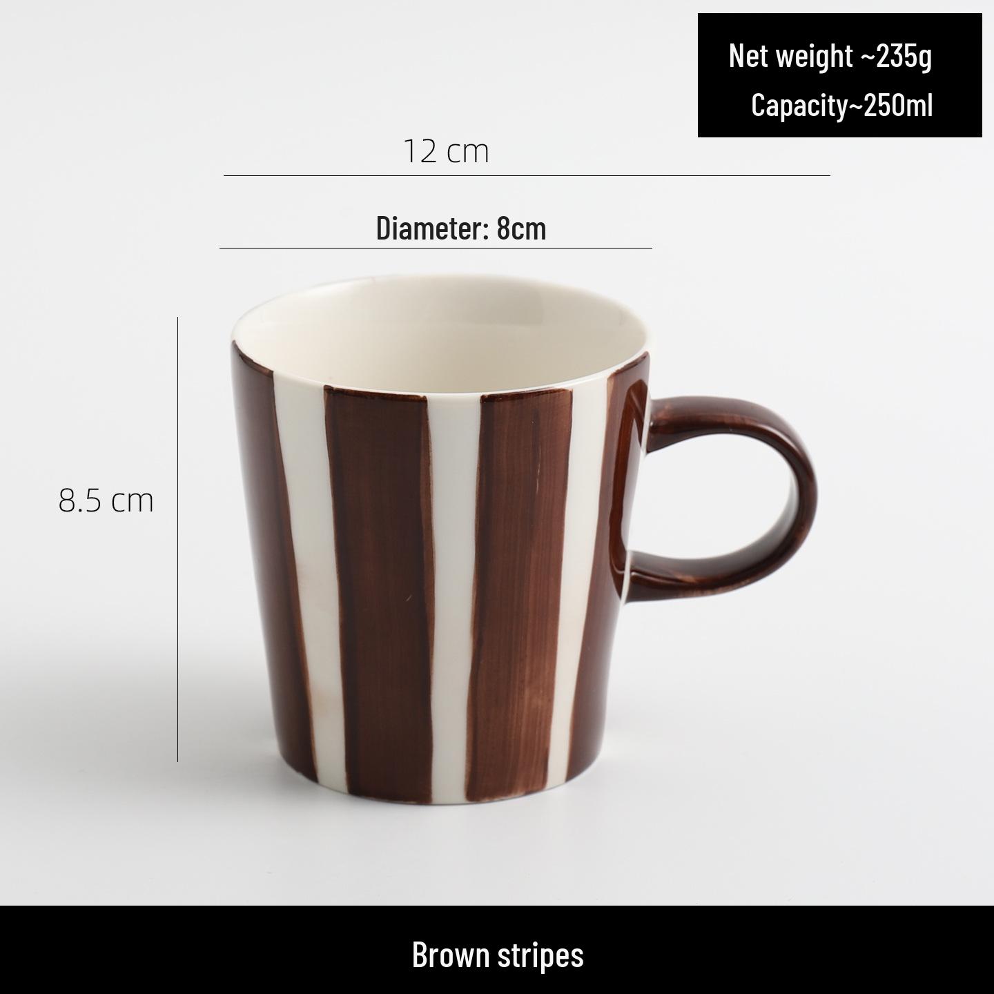 Retro Hand-Painted Striped Ceramic Coffee Mug - Couple s Choice for Breakfast & More 250ml