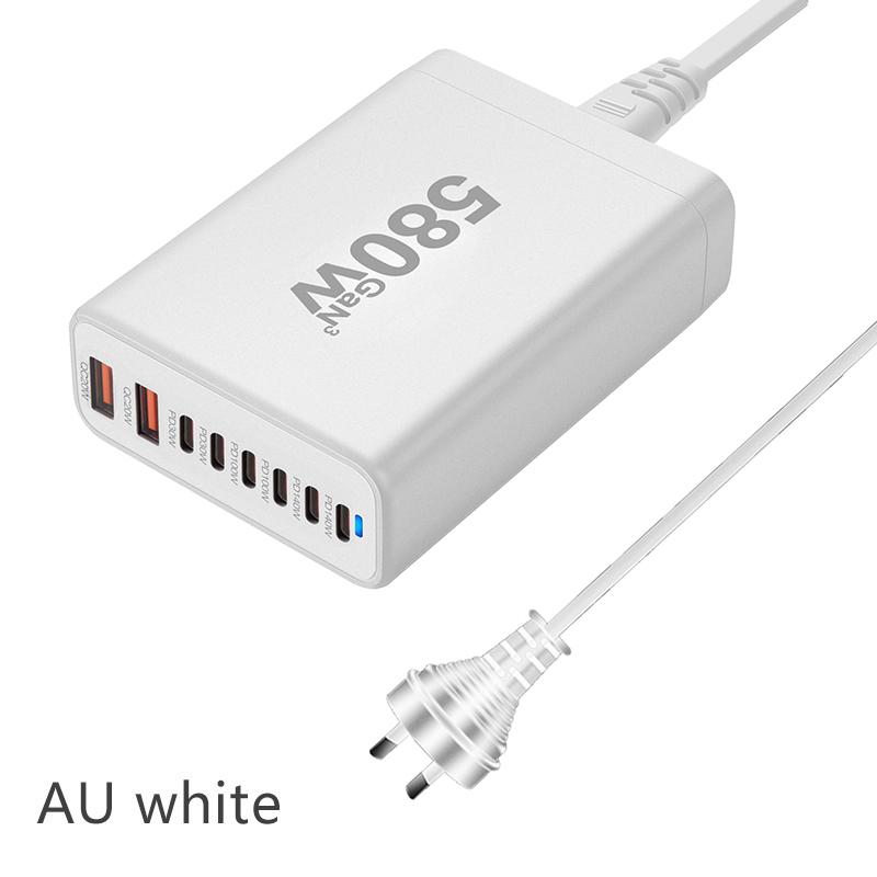580W Gan-Ladegerät 8-Port USB Typ C Desktop-Ladestation Telefon Schnellladung Für iPhone 16 15 iPad Macbook Laptop Tablet Samsung