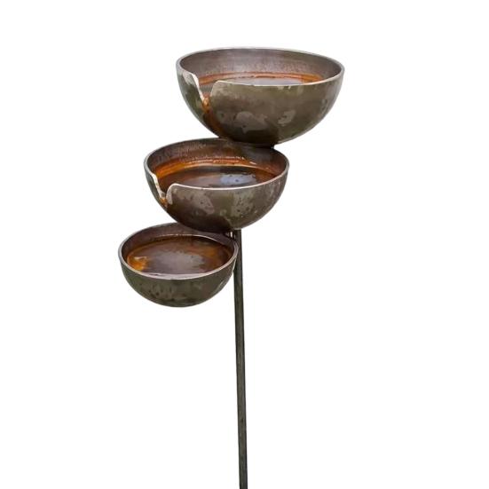 

Metal Bird Bath Rustic Vintage Rain Catcher Garden Stake with 3-Tiered Bath Bowls Outdoor