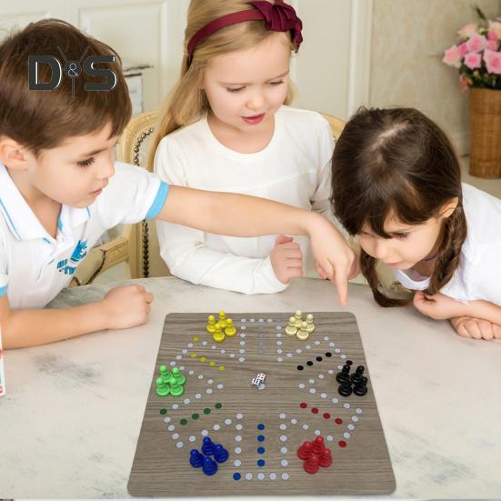 1 Set 6 Players Flying Chess Game with 35CM Rubber Chessboard 24 Chess Pieces 2 Dice Kids Adults Family Night Interactive Classic Strategy Game