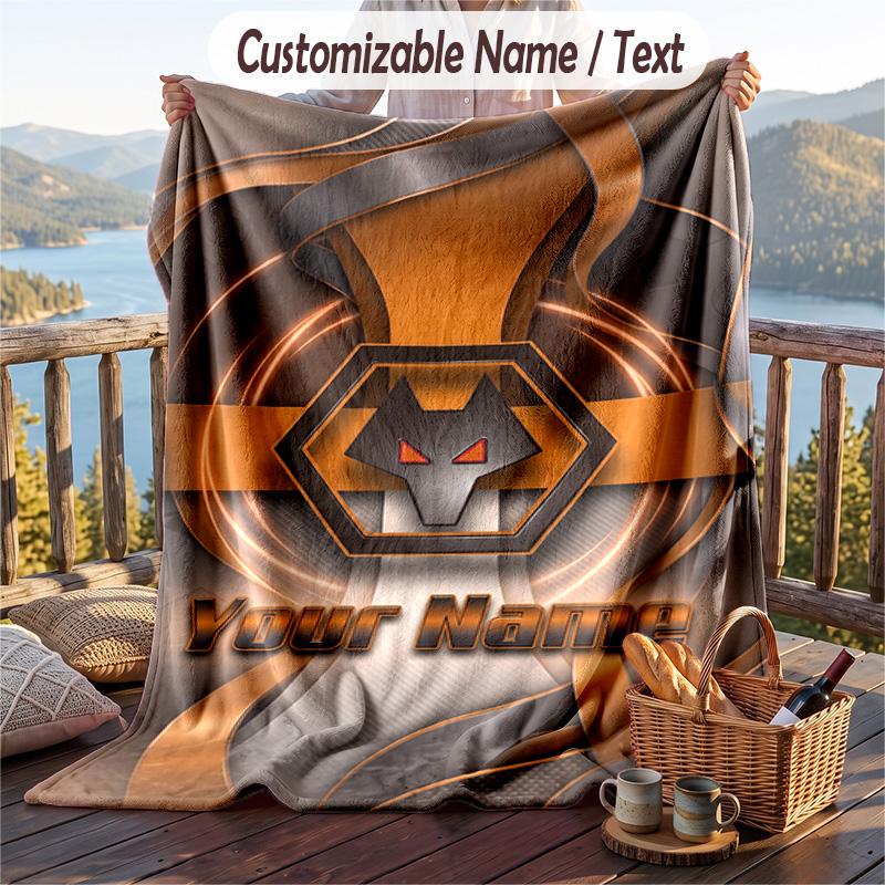 Flannel Blanket Wolverhampton Wanderers Football Print Custom Name Text Soft Throw for Sofa Bed