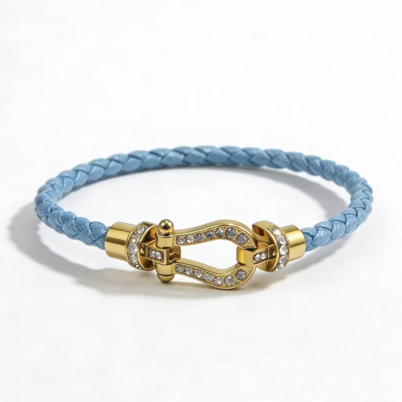 

Horseshoe U-shaped Bracelet Micro-inlaid Double-layer Leather Rope Magnetic Buckle Horseshoe Bracelet 2026 Fashion Personalized Wear Accessories 21cm