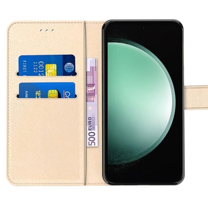 Coque de protection - BOOLING - pour Samsung Galaxy S23 FE - Cuir PU doré - Antichoc - Poche à cartes