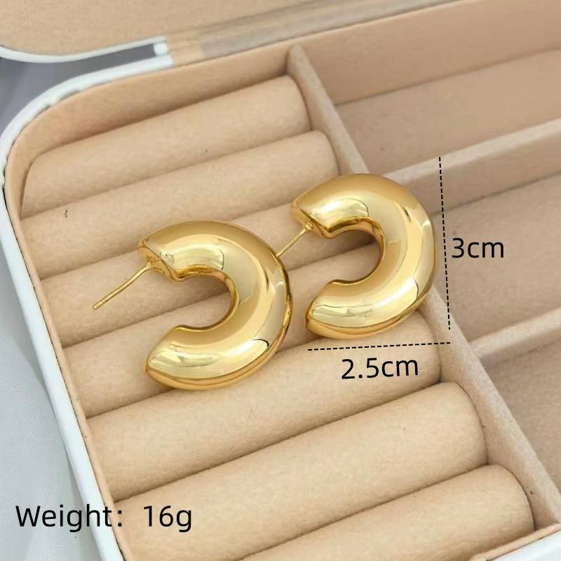 1 Pair of Elegant Women's High-End Glossy Earrings Made of Copper, Fashionable, Simple and Versatile Metal Earrings