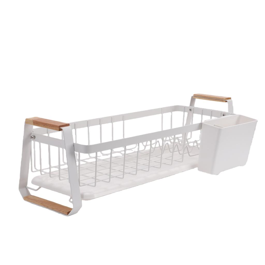 Dish Rack and Drain Board Kitchen Plate Cup Dish Drying Rack Tray Cutlery Dish Drainer with Wood Handle