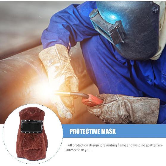 DOITOOL Cowhide Leather Welding Hood, Welding Helmet Protective Gear, Welding Helmet Mask with Lens and Neck Shoulder Drape, Sweat Absorption, Heat