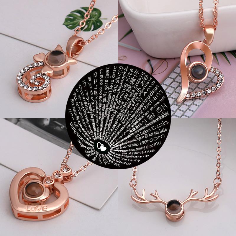 Heart Shaped Love Pendant Necklace Featuring I Love You Projection In 100 Languages