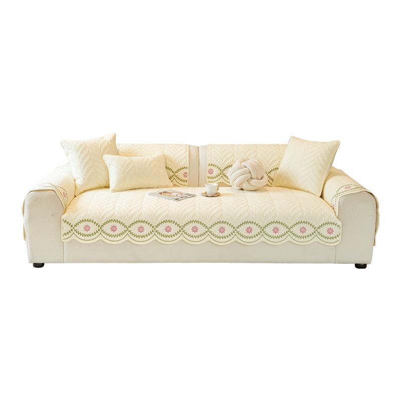 2025 new pure cotton sofa cushion, four-season universal non-slip seat cushion, light luxury high-end anti-cat scratch cream wind cover