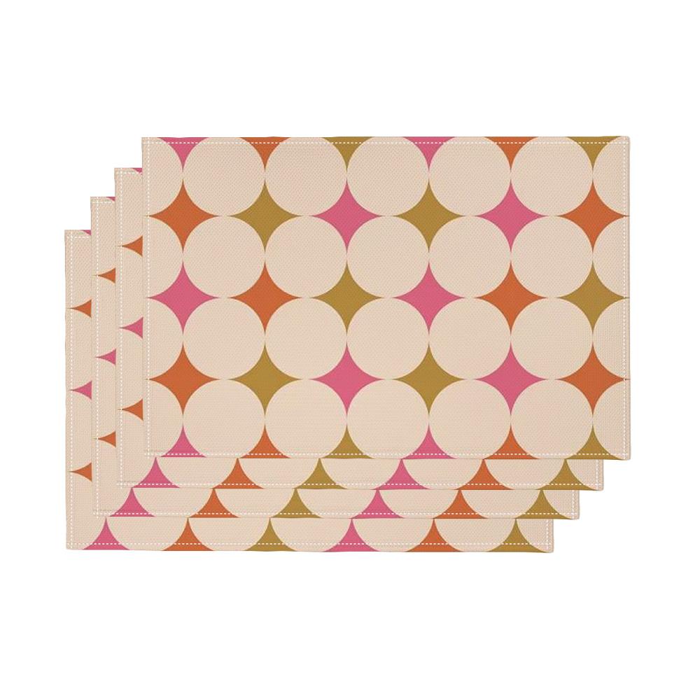 4-Piece Pink Orange Green Retro Starburst Geometric Placemat, Heat-Resistant & Non-Slip Placemat, Kitchen & Dining Table Use