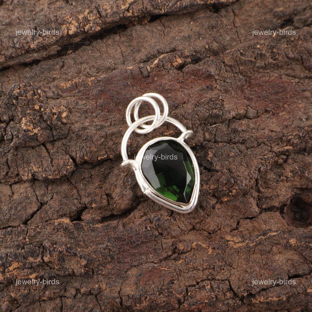 Pear Green Tourmaline Stone Birthday Gift Art Deco Pendant Jewelry 925 Silver PP-56-12