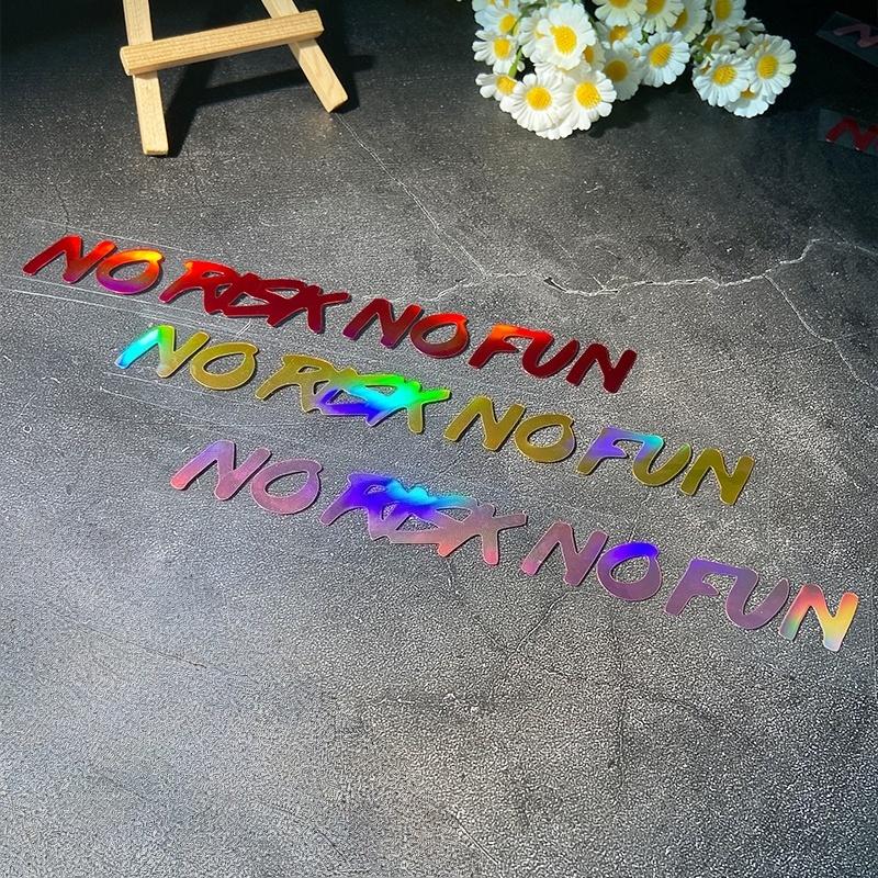 NO RISK NO FUN Laser Motorcycle Stickers Waterproof for Moto Helemt Front Fairing Fuel Tank DIY Bicycle Car Window Vinyl Decals