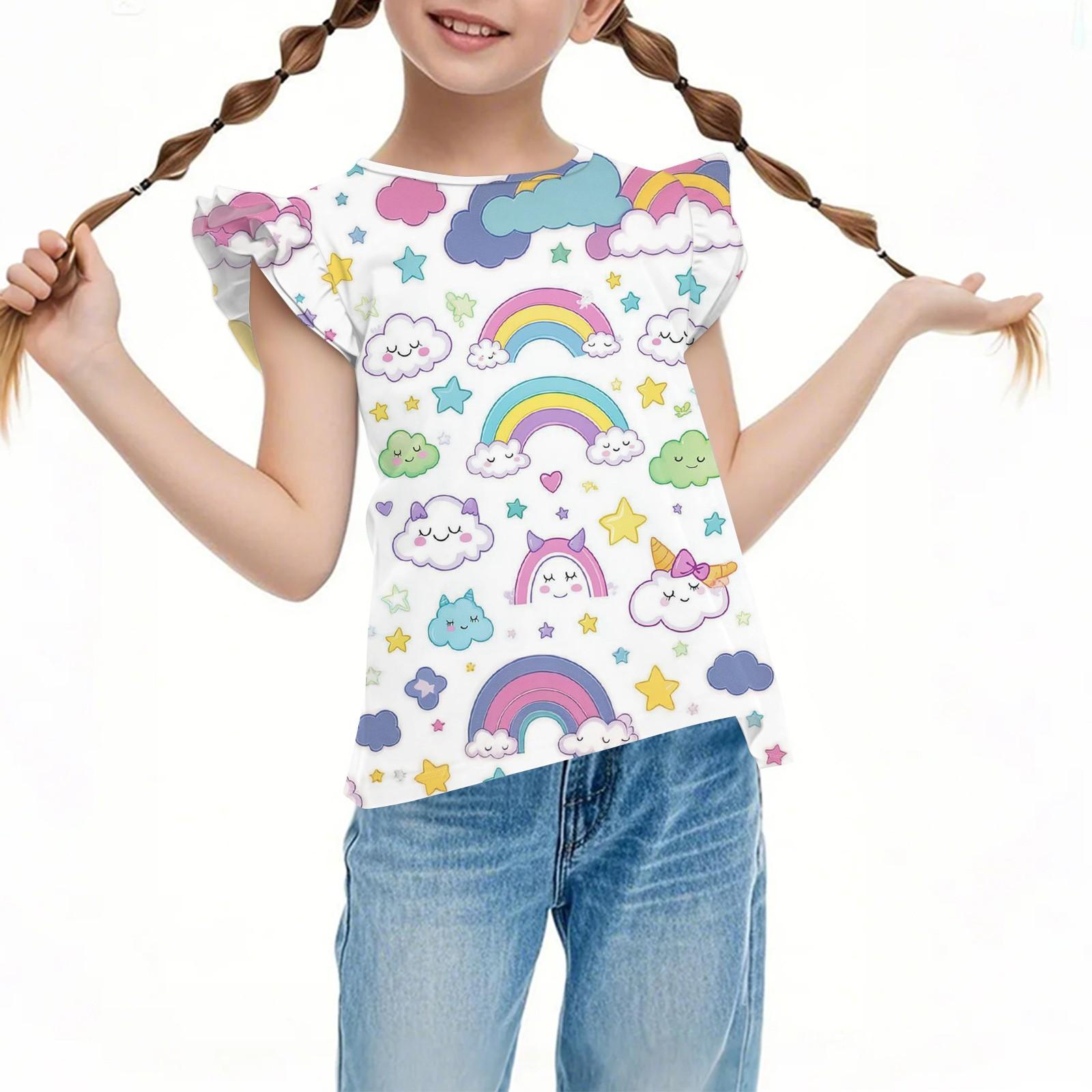 

Детский повседневный плиссированный милый топ с принтом и круглым вырезом, однотонный, с короткими рукавами 110