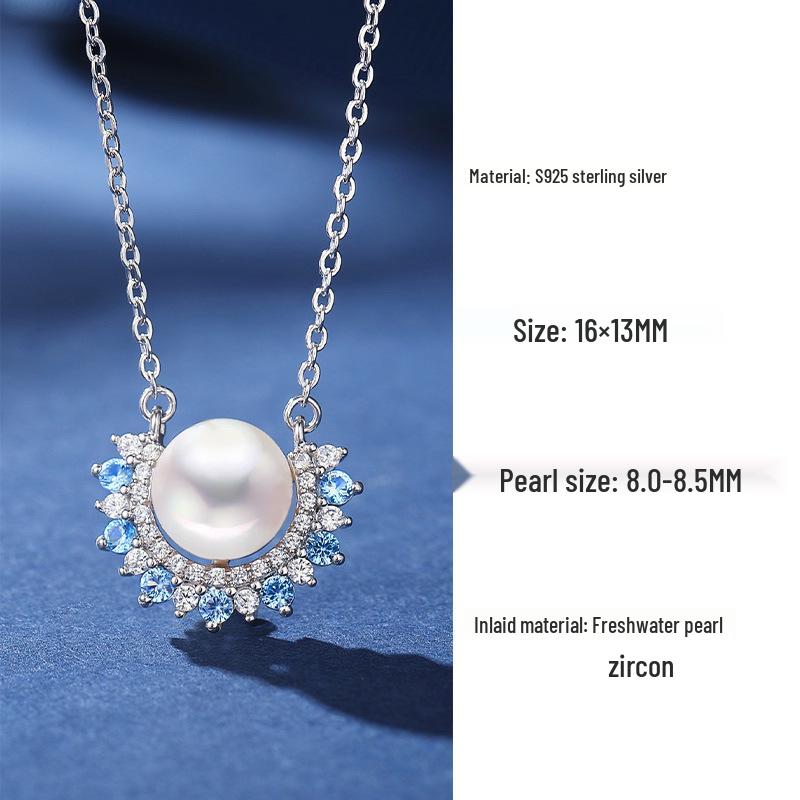 S925 Sterling Silver Starry Necklace with Freshwater Pearl and Zircon Pendant for Women - Elegant Clavicle Chain 925 Sterling Silver
