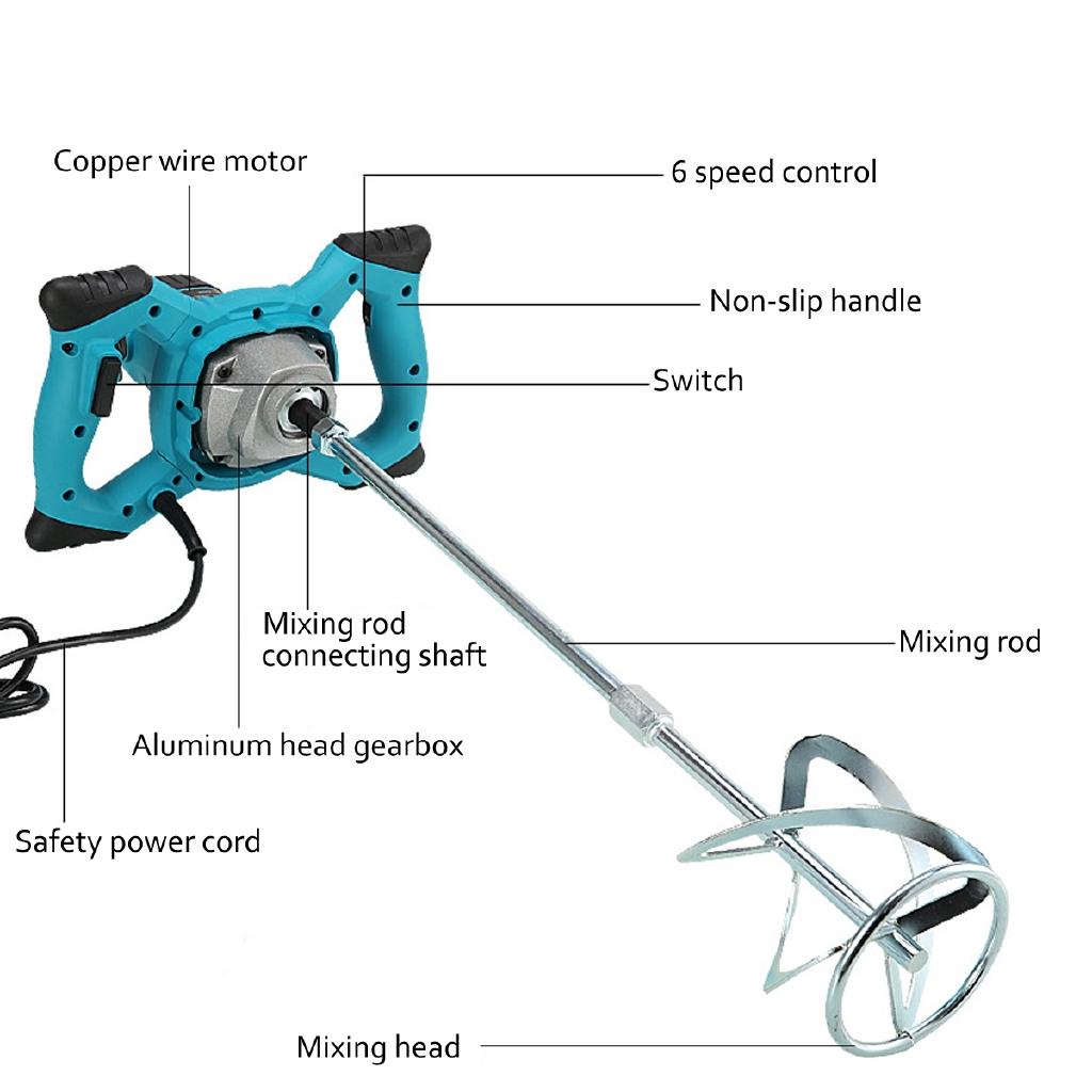 6 Speed Electric Mortar Cement Mixer Handheld Mixer with 60cm Pole for Stirring Mortar Paint Cement Grout 2100W
