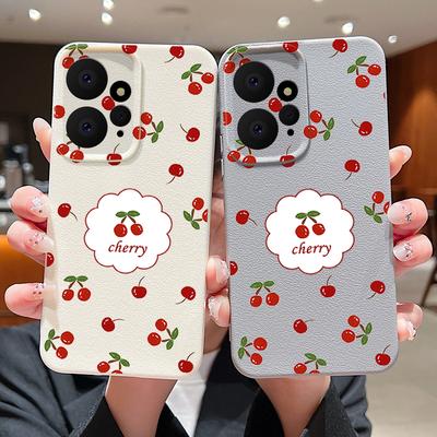 Niedliche Kirschdruck Schlanke TPU Ledertextur Hülle Für Xiaomi 13T Poco X6 Redmi Note 14 Pro 13 12 11 Weich Matt Stoßfest Linsenschutz Handyhülle