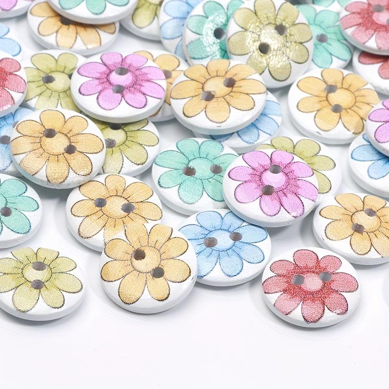 100pcs Assorted Colors 15mm Wooden Flower Buttons - Decorative Floral Wood Beads for Crafts, Ideal for DIY Jewelry Making, Sewing, and Scrapbooking