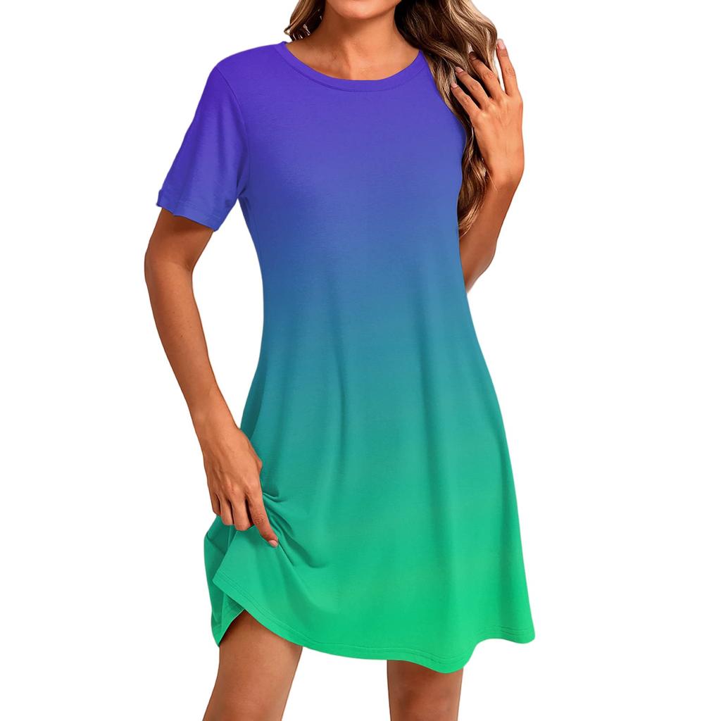 Women's Fashion Casual Print Round Neck Short Sleeve Short Dress