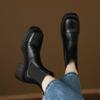 Korean Version of Solid Color Leather Large Size Women's Boots Medium Heel Comfortable Rear Zipper Square Heel Medium Tube Boots Autumn and Winter