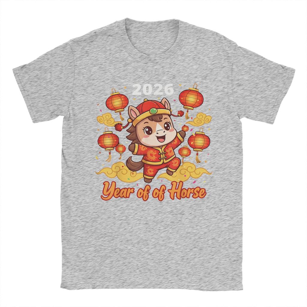 Casual TShirt Beach New Year 2026 Horse Happy Chinese New Year 2026 Hippie T Shirts  Cotton Tee Shirt for Men Y2K Clothing