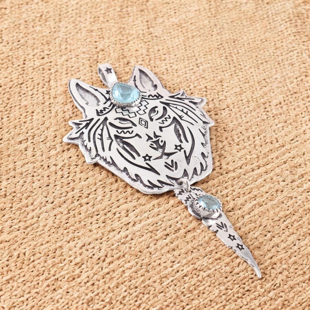 Genuine Sky Blue Topaz Gemstone 925 Sterling Silver Handmade Unique Pendant 4'' CP-26-3