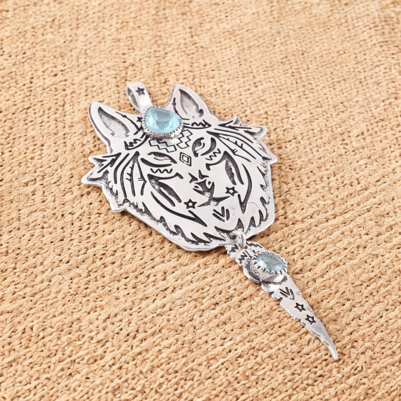 

Натуральный Голубой Топаз Драгоценный Камень 925 Стерлинговое Серебро Ручной Работы Уникальная Подвеска 4 CP-26-3