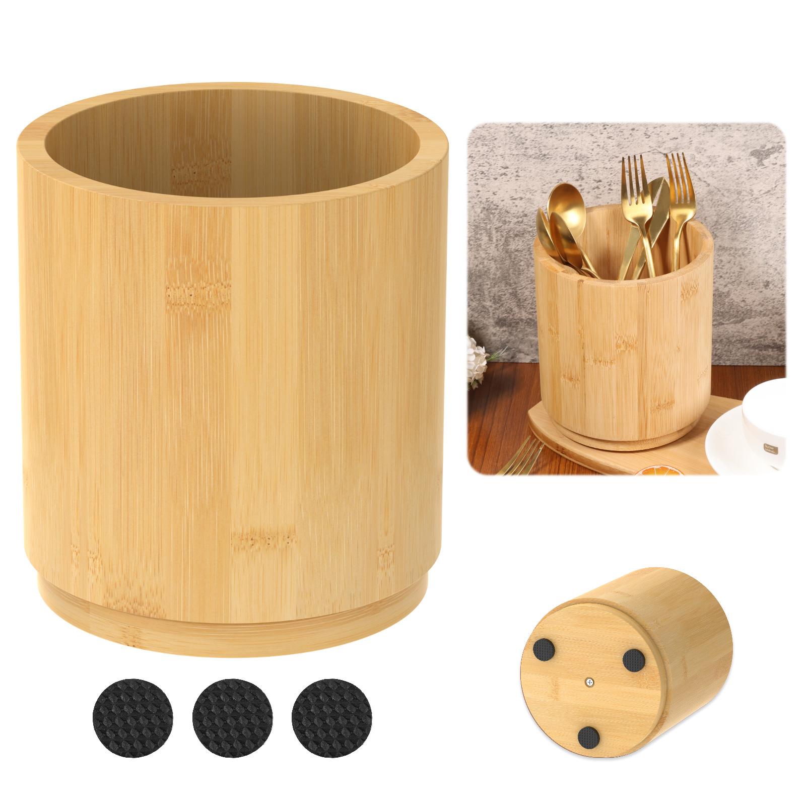 

Wood Utensil Holder 360° Rotating Kitchen Countertop Cutlery Chopstick Flatware Storage Shelf Counter Cooking Utensil Organizer