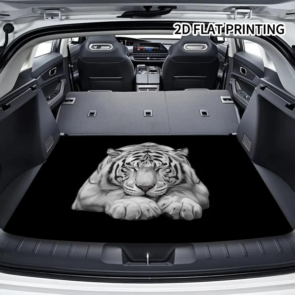 1Pcs Black & White Lying Tiger Car Trunk Mat with Anti Slip Cargo Liner Waterproof Rear Storage Protector Floor Mat for SUV Seda