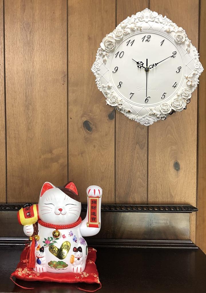 YRO Rose Relief Wall Clock, Elegant, Quiet, 30cm, Suitable for Beauty Salons, Bedrooms, White, Princess Style, Cute (Type B)