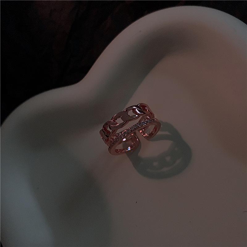 

Personalized niche design geometric double-layer ring female, new ins trendy open index finger ring cold wind tail ring adjustable open ring