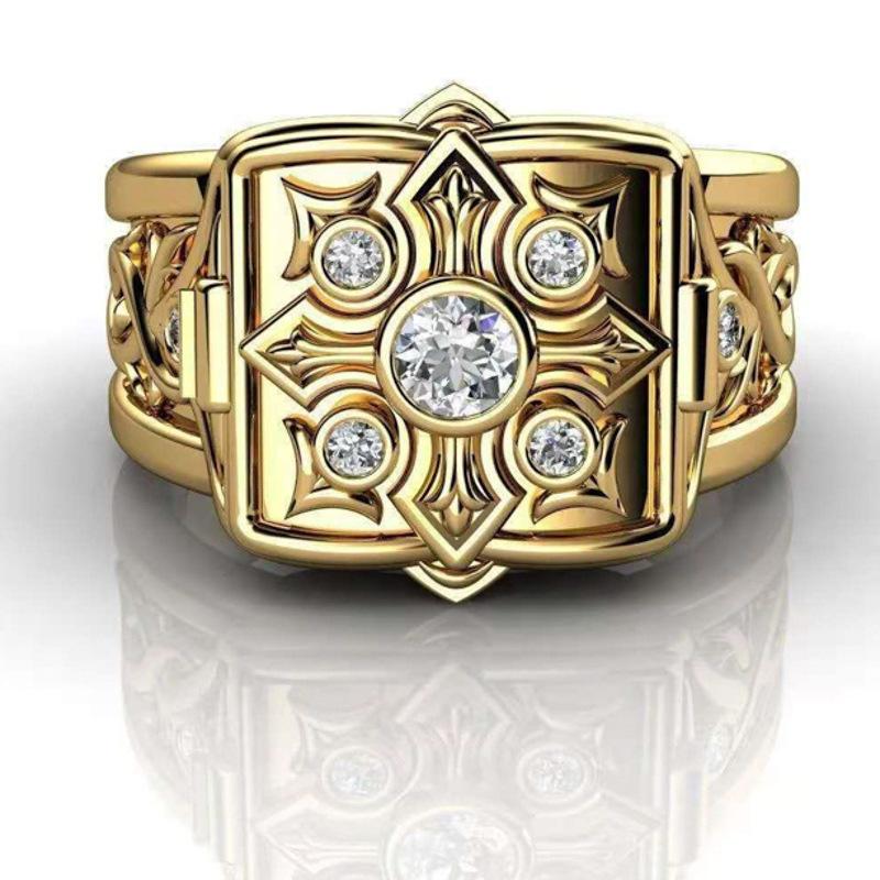 Creative European and American Style Carved Geometric Open Cap Locket Pattern Ring Men's Rings for Men