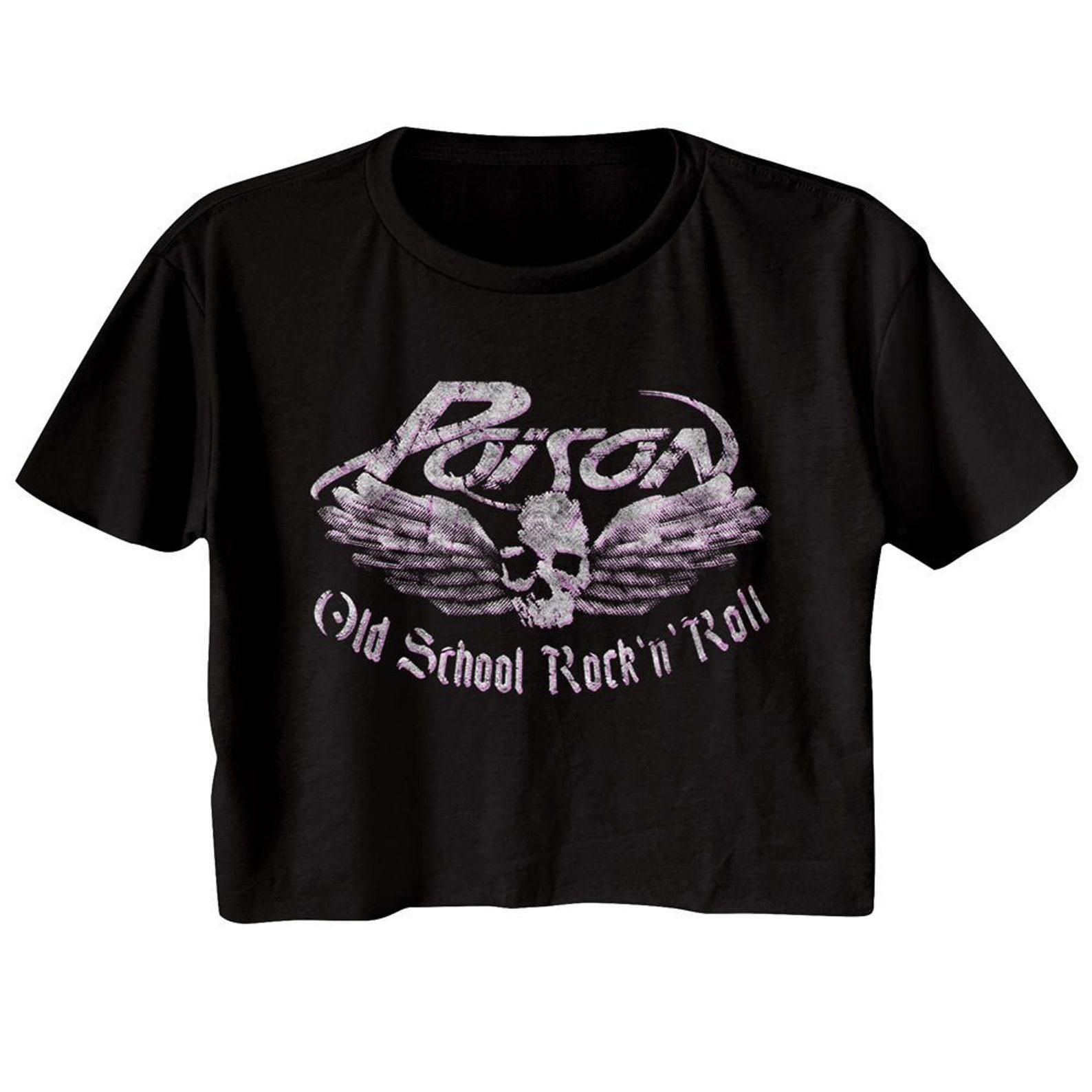Poison Old School Rock N Roll Black Junior Women s Festival Cali Cropped T-Shirt XL