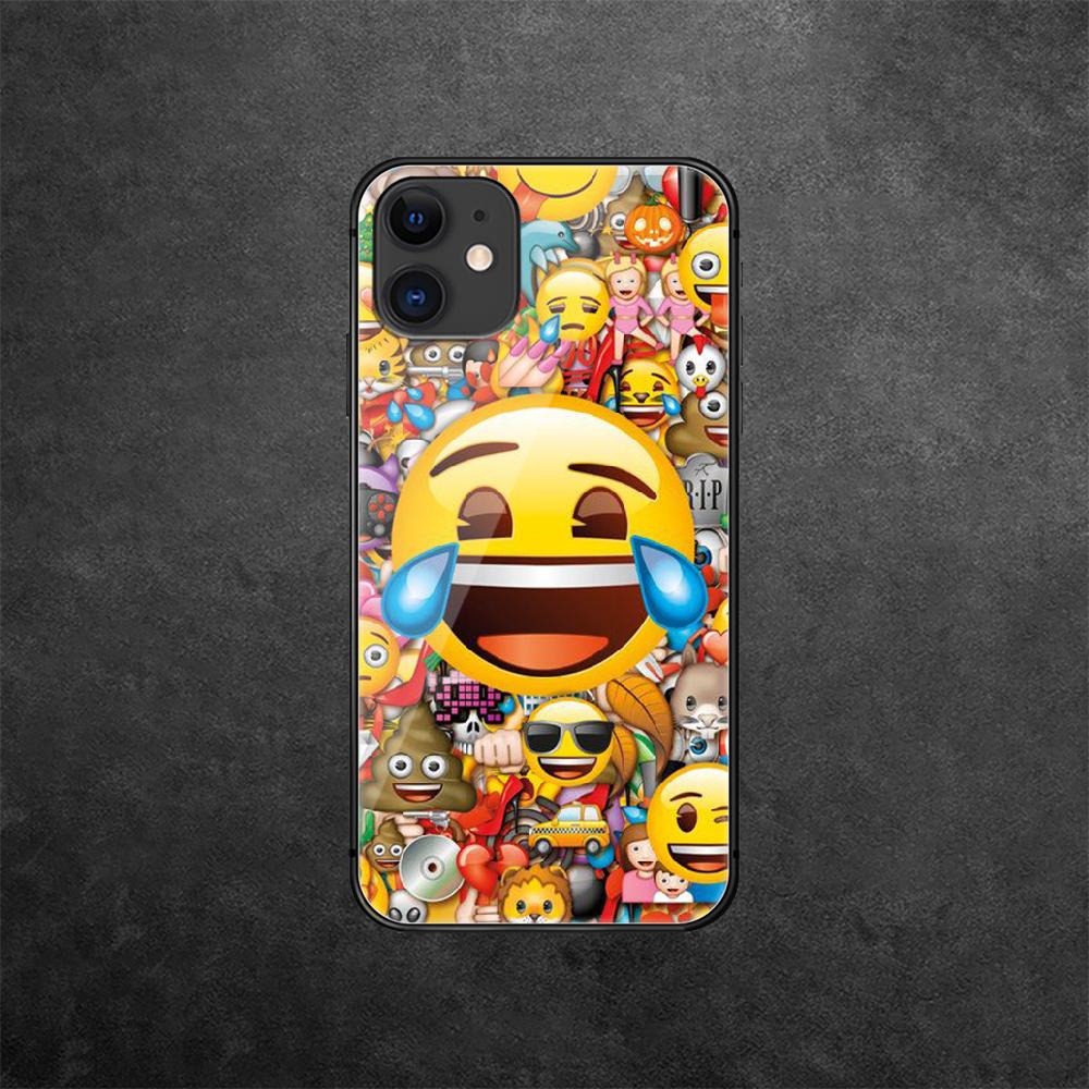 Smiley ansiktsmønster herdet glass telefondeksel for iPhone Samsung Galaxy OnePlus Oppo Xiaomi Redmi Note SA 7 8 9 10 11 12 13 14 20 21 22 53 Pro Ultra
