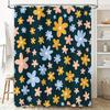 Beautiful Floral Shower Curtain Set Blue, Yellow Pink Flowers on Dark Green Background Perfect for Bathroom Decor