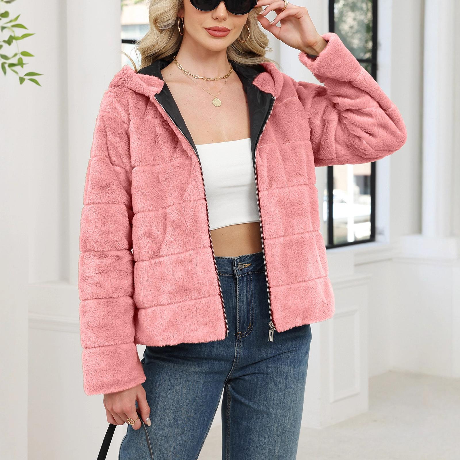 

Women s Autumn/winter Lamb Cardigan Hooded Zipper Fleece Casual Coat XL розовый