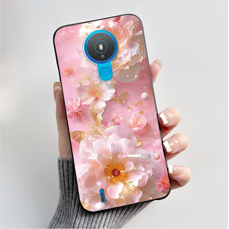 For Nokia 1.4 TA-1322 Nokia 3.4 TA-1288 TA-1285 TA-1283 Case Fashion Flower Painted Phone Casing Black Soft Silicone Back Cover