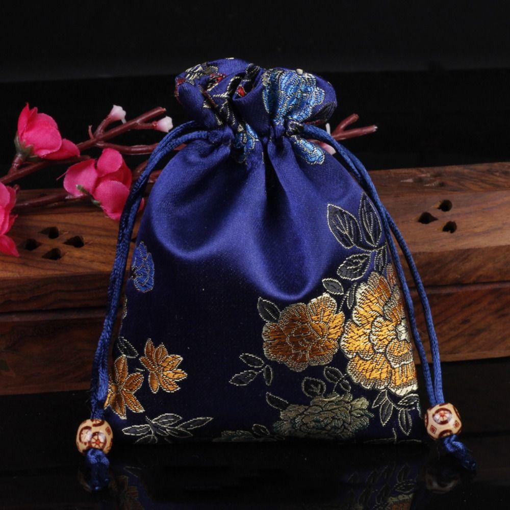 Chinese Style Embroidery Flower Drawstring Bag Coin Purse Jewelry Packing Bag  Hanfu Decor