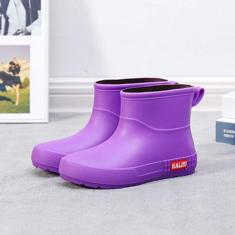 Medium tube rain shoes women's non-slip short tube rubber shoes fleece warm water shoes kitchen waterproof shoes women's lightweight flat rain boots